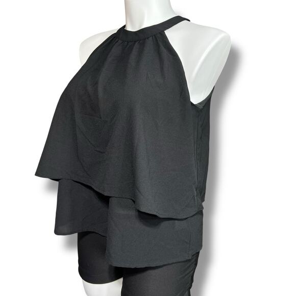 Paper Crane Womens Layered Blouse Shirt Halter Top Sleeveless Black Large - Picture 7 of 9